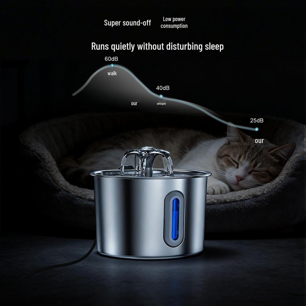 TEMU Smart Stainless Steel Pet Water Fountain - Silent Automatic Cat Water Dispenser