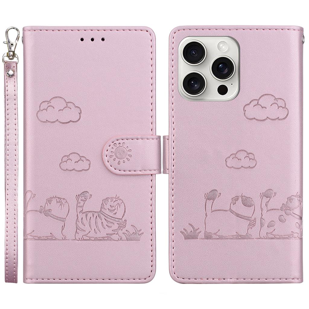 For iPhone 16 Pro Max Case RFID Blocking Kitten Pattern TPU+PU Leather Phone Cover