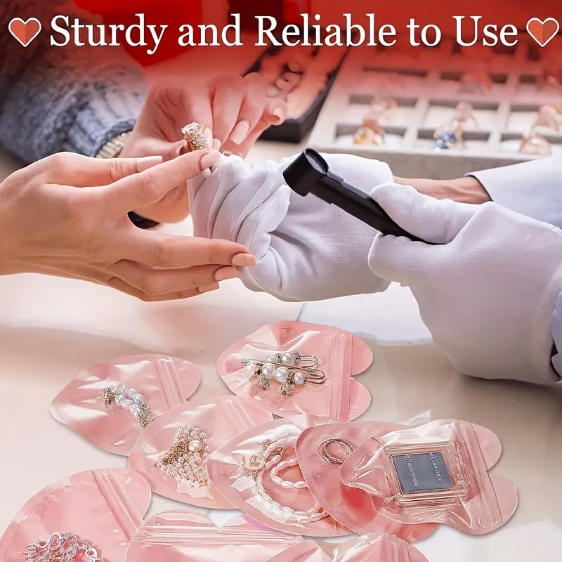 100Pcs Pink Heart-Shaped Pouches for Storing Necklaces, Earrings, And Bracelets Ideal for Weddings, Birthdays, And Valentine'S Day Presents.