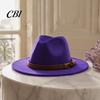 Outdoor Hiking Headwear Wool Felt Fedora Hat, Unisex Panama Hat with Faux Leather Band, Casual Daily Wear Wide Brim Vintage Trilby for Women