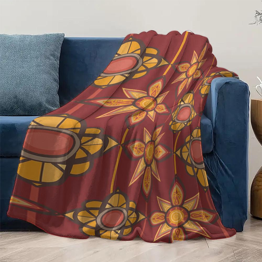 Vibrant African Kilimanjaro Pattern Throw Blanket Boho Decorative Bed Sofa Blanket Red Orange Geometric Design Throw Cover