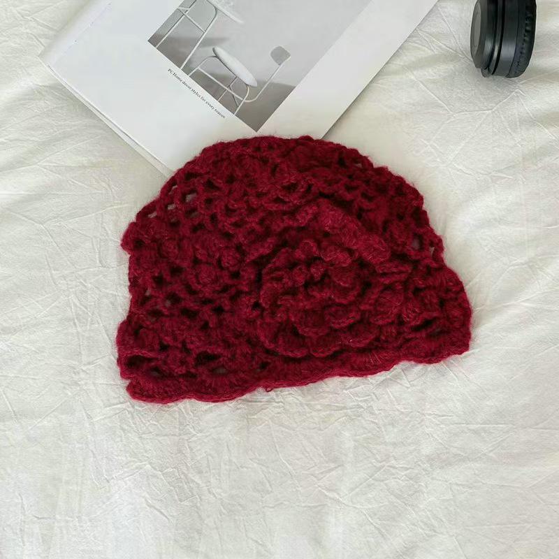 Women's Handmade Crochet Mohair Flower Beanie Hat