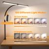Modern Gooseneck Double LED Desk Lamp Stepless Knob Adjustment High Lumen Wide Head Architect Working Office Metal Shade AC