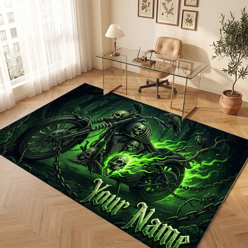 Motorcycle Biker Theme Soft Crystal Velvet Rug Custom Name & Text Print Non Slip Floor Rug for Bedroom Living Room