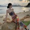 Real Shot Seaside Retro Monet Oil Painting Color Suspender Dress Women's Summer Small Slim Dress