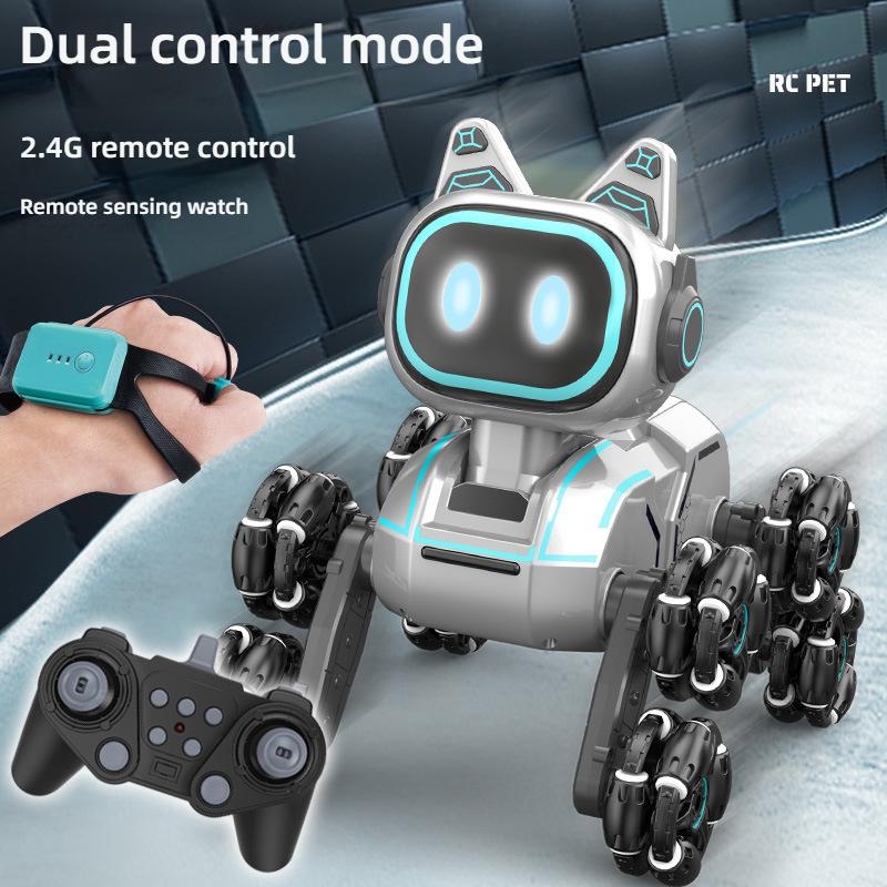 Children's Remote Control Eight-Wheel Stunt Robot Dog Gesture Sensing Electric Light Music Educational Robot Remote Control Car