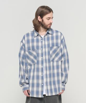 CARGOBROS Oversized Plaid Pocket Check Shirt (Blue)