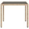 Garden Table with Glass Top Beige 90x90x75 cm Poly Rattan