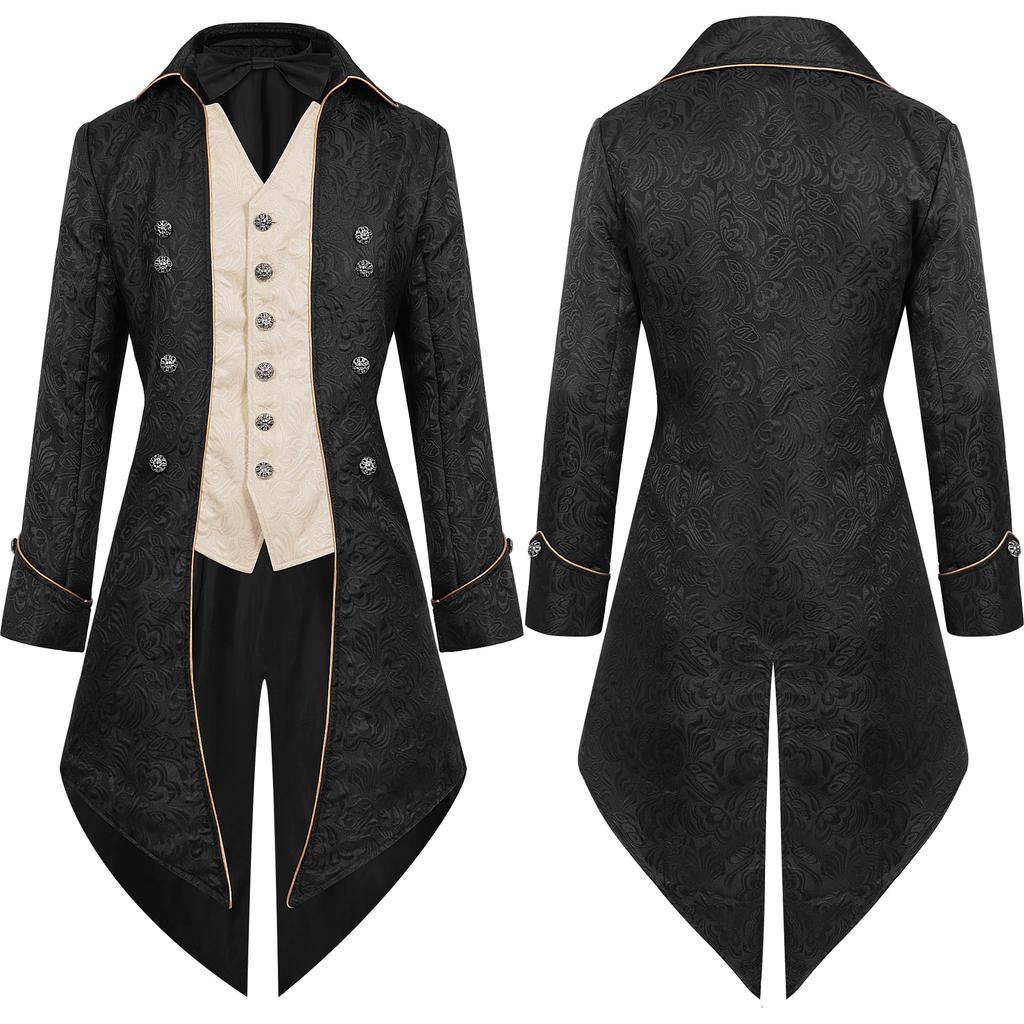Men Medieval Tuxedo Coat Retro Steampunk Party Renaissance Costume Victorian Tailcoat Stage Halloween Event Long Jackets