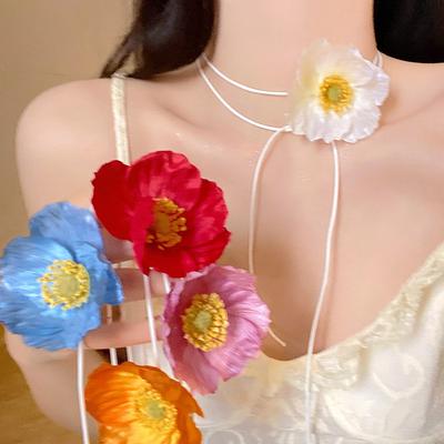 Frühlings- und Sommer-Atmosphäre Stoffblumen-Anhänger Halskette Mode Süße Halskette Süßer kleiner frischer Schmuck Damen Hohes Gefühl