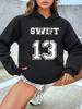 Women SWIFT 13 Letter Print Long Sleeve Knitted Polyester Hoodie Casual Sweatshirt With Pocket For Autumn Winter