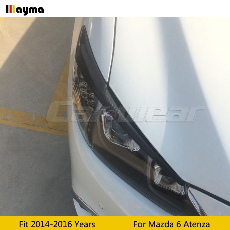 Carbon Fiber Headlight Eyebrow Cover Trim Sticker Head Lamp Eyelid For Mazda 6 Atenza 2014 - 2016 M6 Fiber glass primer eyebrow