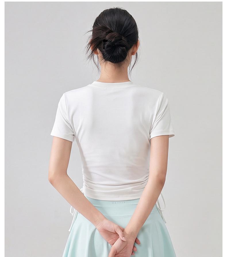 Women's Slim-Fit V-Neck Drawstring Top: Fashionable, Versatile, Soft Texture, Short-Sleeved T-Shirt, Complements All Skin Tones.