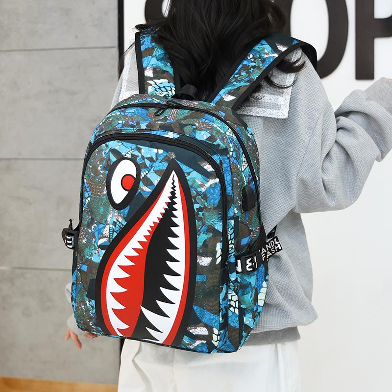 For Primary School Students, School Bags, Shark Personalized Pattern Printing, Large Capacity, Lightweight and Simple Backpack, Backpack for Men