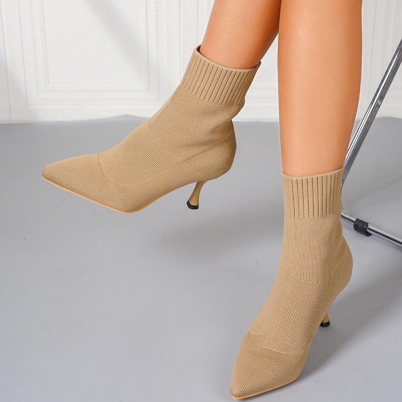 

Женские ботильоны на высоком каблуке-шпильке - Удобные дышащие слипоны с верхом из ткани, резиновой подошвой и заостренным носком 36 хаки