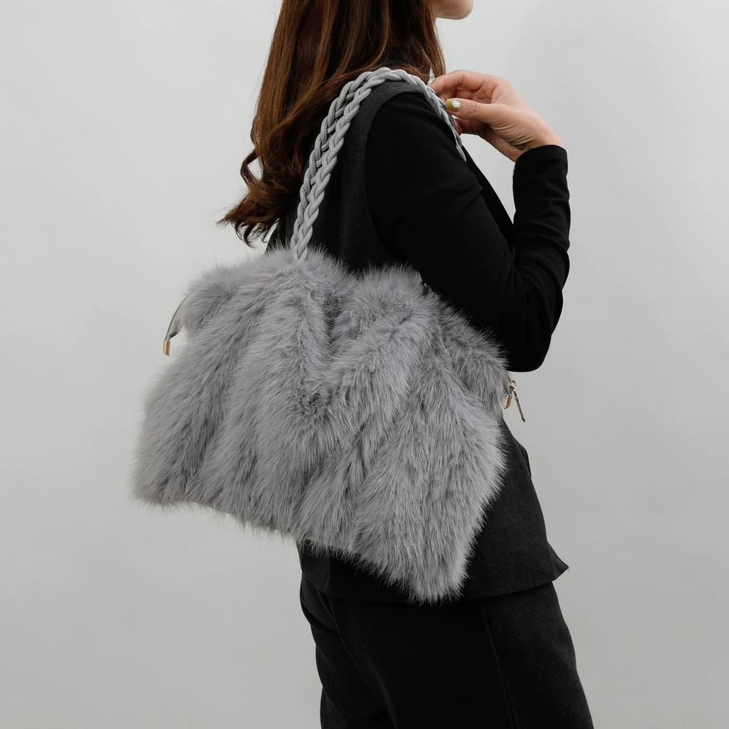 Women's Faux Rabbit Fur Plush Shoulder Bag, Soft Fluffy Shoulder Handbag, Elegant Cloud Bag for Fall & Winter, Perfect Christmas Gift