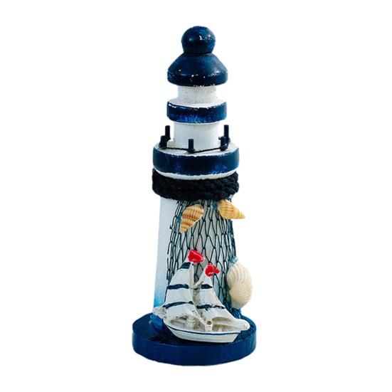 Wooden Lighthouse Figurine, Handmade Nautical Lighthouse Beach Decoration, White Blue Coastal Tabletop Decor for Home, Living Room