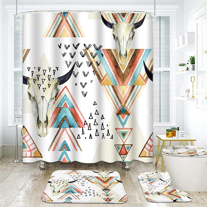 Britimes 4 Pcs Shower Curtain Set, Pink and Green Marble Texture Abstract Shower Curtain with Non-Slip Rugs, Toilet Lid Cover and Bath Mat, Bathroom