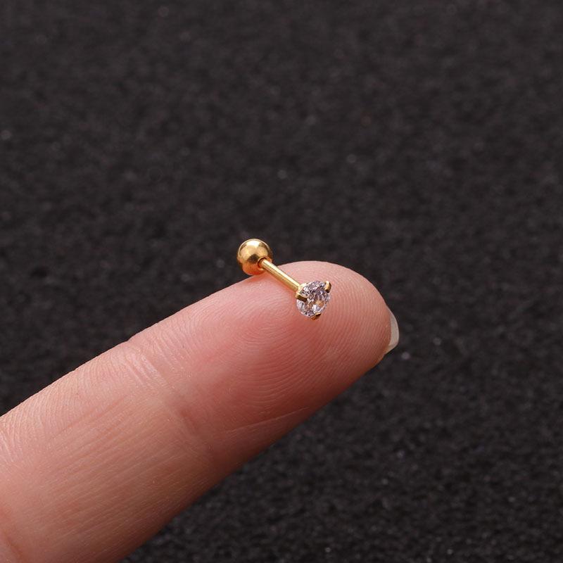 1Pc Explosive Jewelry Stainless Steel Thin Rod Screw Earrings Zircon Cartilage Earrings European And American Ear Piercing