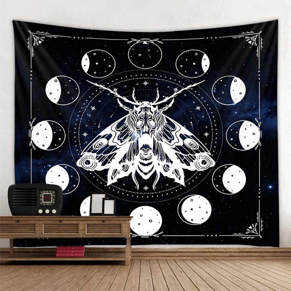 Wolf Retro Rune Art Tapestry Magical Animals Sun Moon Witchcraft Wall Hanging Hippie Home Living Room Dormitory Wall Decoration
