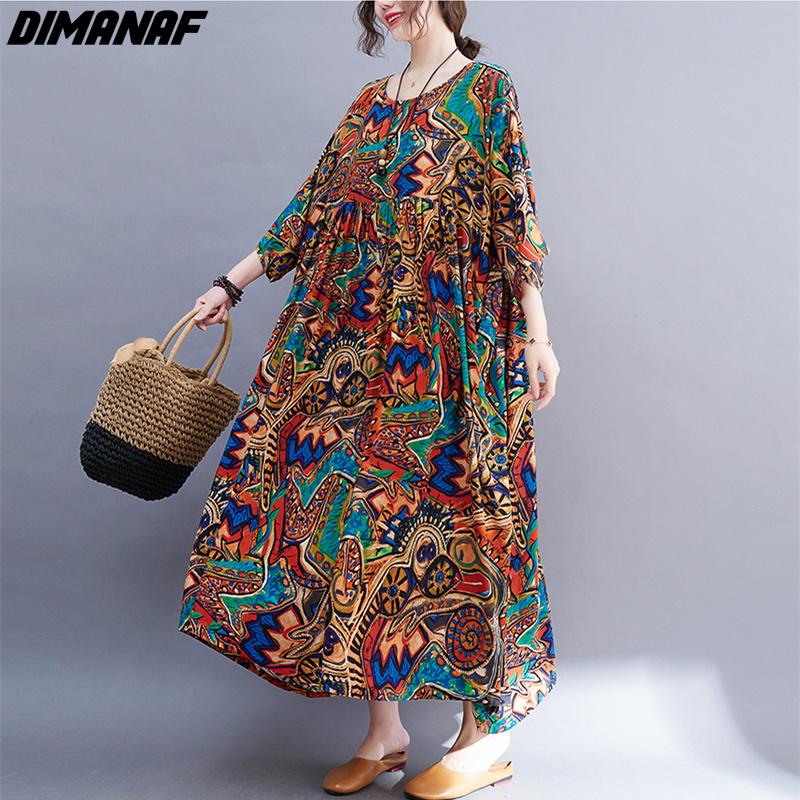 DIMANAF Plus Size Summer Dress Beach Casual Women Clothing Big 2022 New Dress Fashion Sundress