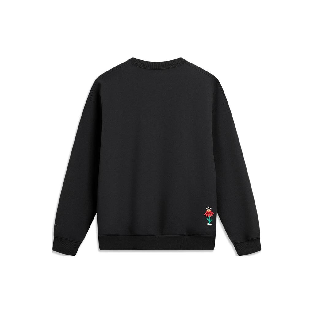Li Ning Daily Prosperity Series Embroidered Anti-Static Loose Pullover Sweatshirt Unisex Sweatshirt Black AWDU051-2