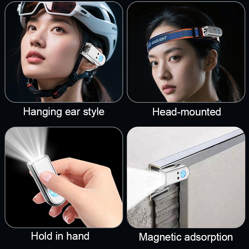 LED Headlamp Head Flashlight For Adults Removable Ear Hook Headlight Rechargeable Head Lights Waterproof With 3 Lighting Modes