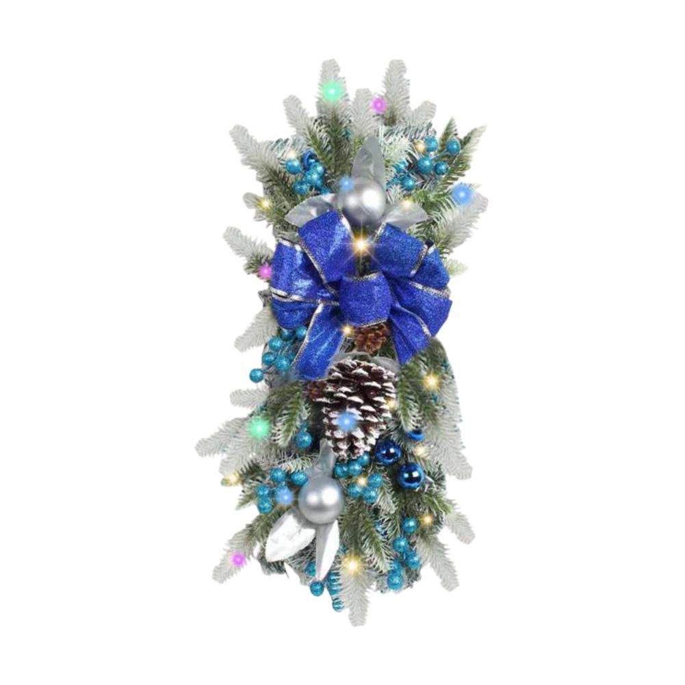 Artificial Stairway Wreath Garland Cordless Swag with Teardrop Trim for Festive Door and Stair Rail Decoration