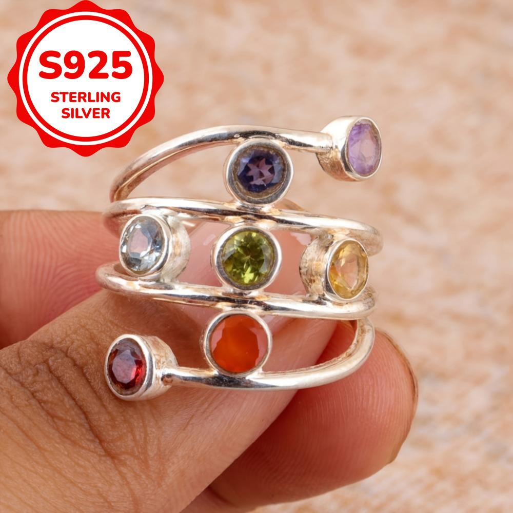 S925 Sterlingsilber Bunte Runde Zirkonia Ringe für Frauen Kreativer Attraktiver Partyschmuck