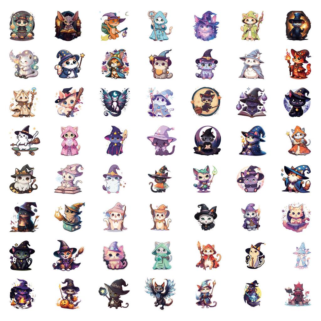 55 Magic Cat Doodle Stickers Decorative Suitcase Scooter Cartoon Stickers
