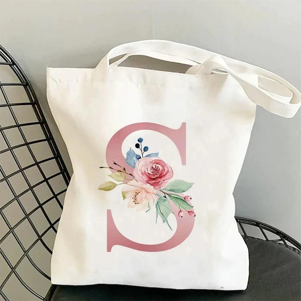 Canvas Bag Women's Travel and Leisure One Shoulder Handbag Pink Letter Large Capacity Gift White Canvas