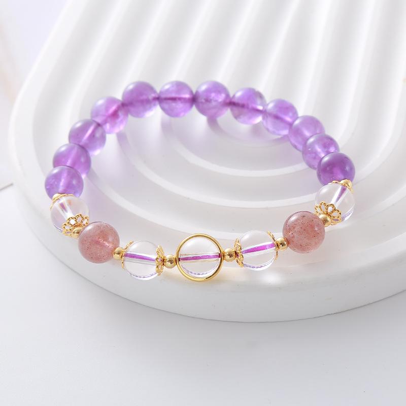 Natural Amethyst Bracelet Strawberry Crystal Bracelet. Bangles Women Fashion Jewelry Accessories Gift