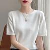 Women's Short Sleeve Round Neck Seamless Knit Top Andy Velvet Pullover Solid Basic Base Sweater