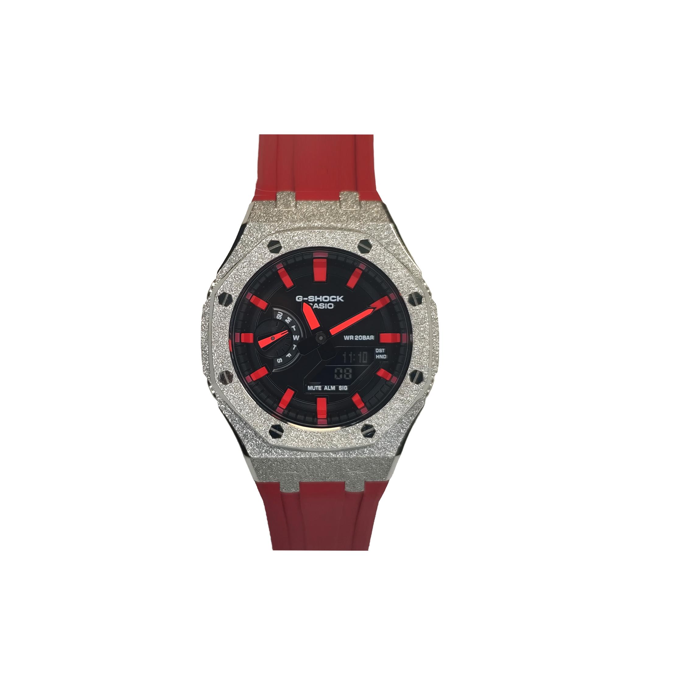 

CASIO Men Liquid Crystal,Analog Dual Display Series 44mm Black Watch GA-2100-1A(Watch3--) Frost Silver Dark Red