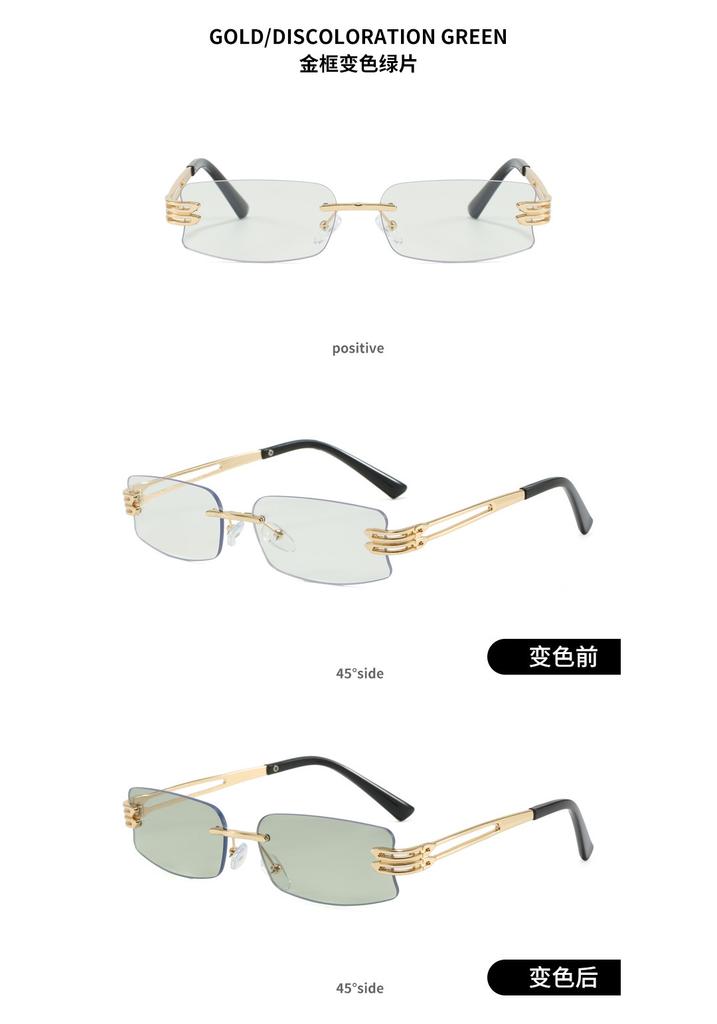 New color-changing lenses, frameless metal sunglasses, European and American outdoor street photography, sunscreen and UV protection glasses