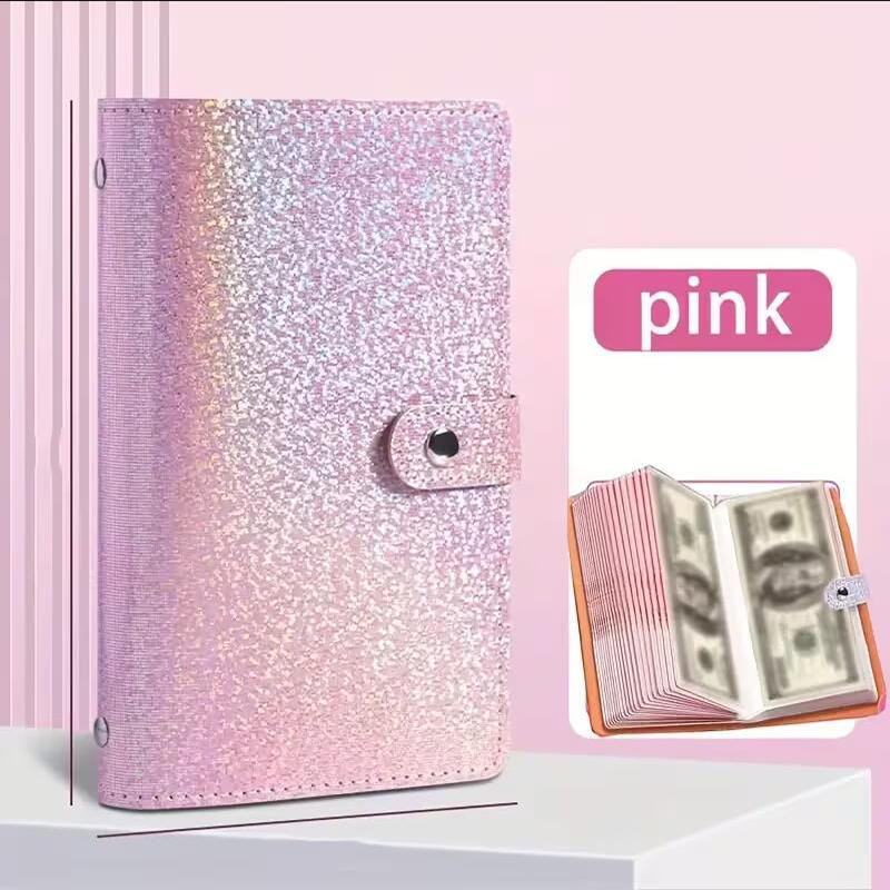 A6 Glitter Money Saving Binder 50 Pockets Large Capacity Cash Envelope Wallet Sparkle Budget Binder For Cash Saving