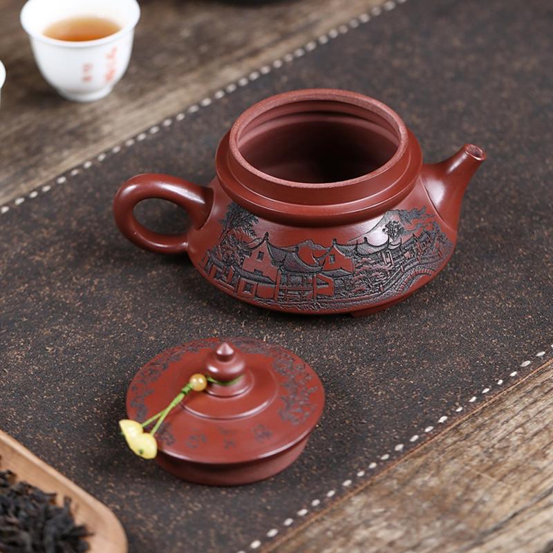Chinese Yixing Purple Clay Teapot Hand-carved Zisha Tea Pot Household Handmade Beauty Kettle Tradition Teaware Tea Set 240ml