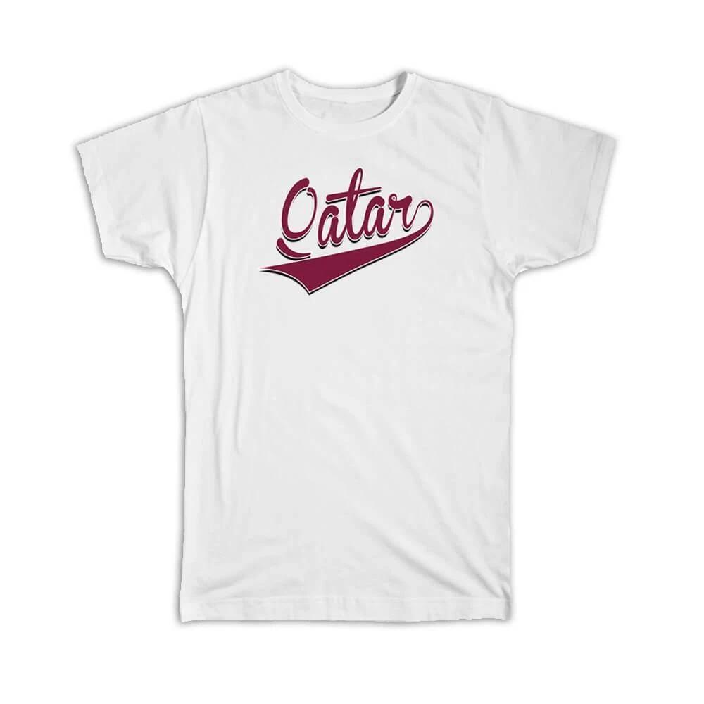 

Gift T-Shirt : Qatar Flag Varsity Script Baseball Beisbol Country Pride Qatari 4XL