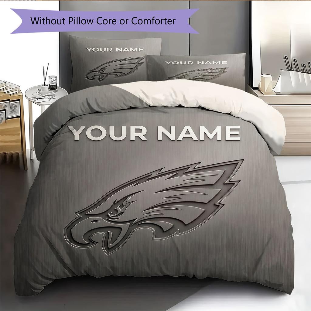 Custom Name,Philadelphia Eagles Pattern Bedding Home Decoration Birthday Gift ( 1 Duvet Cover + 2 Pillowcase, Without Core),fan Merchandise.