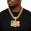 Eisüberzogener Amerikanische Flagge Weißkopfseeadler Anhänger Halskette Legierung Goldbeschichtet Cuban Link Kette Hip Hop Bling Patriotischer Streetwear Schmuck