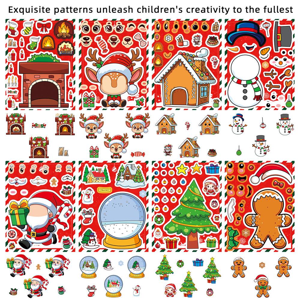 

8/24Sheets Adorable Cartoon Xmas Puzzle Stickers Activity Make a Facial Assemble Jigsaw Education Toy Craft Sticker Decal Celebration Favor -A1481