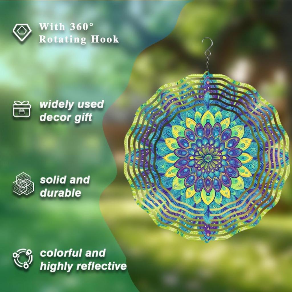 Phoenix Garden Wind Spinner Metal Hanging Decor for Outdoor Spaces Vibrant Mandala Design Rustic Country Style Thanksgiving Christmas