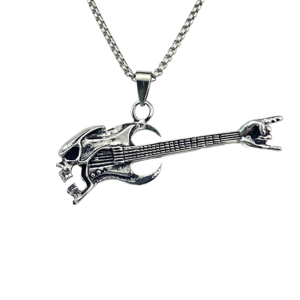 Naszyjnik Styl Punkowy Czaszka Rockowa Gitara Modny Wisiorek