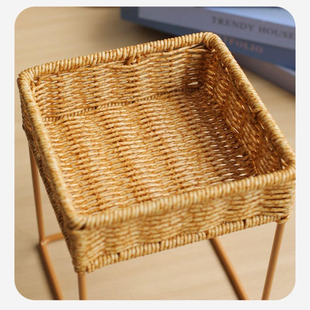 Mini Imitasjon Rattan Blomsterpotte Stativ Utstillingsskap Plantepotte Dekorativ