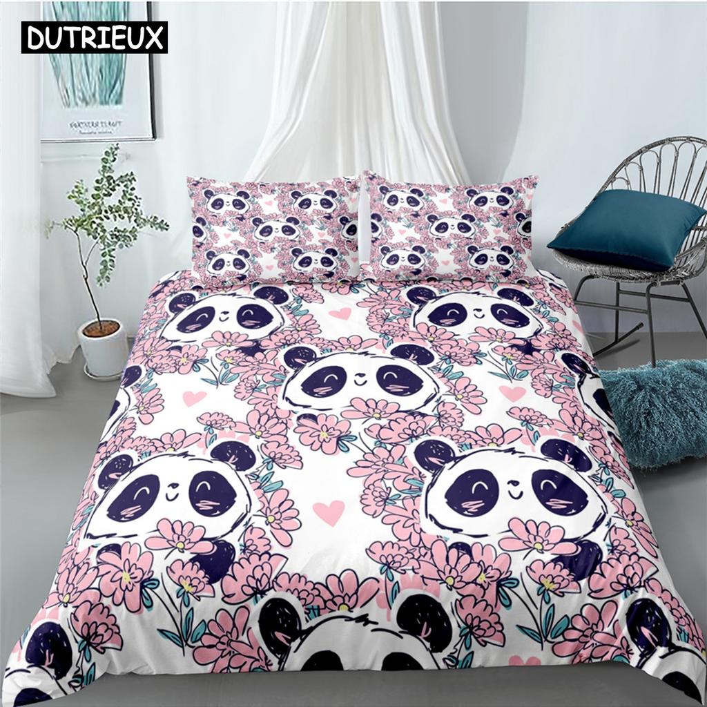 Cartoon Cute Panda Polyester Bedding Sets Child Kids Covers Boys Bed Linen Set For Teens King Size Bedding Set