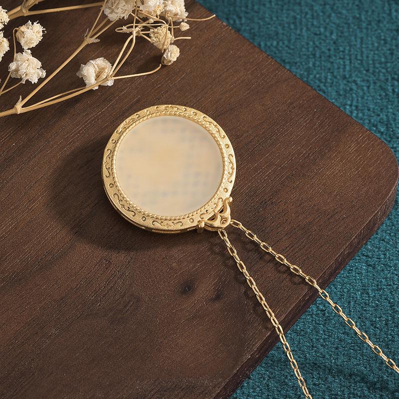 Cloisonné Enamel Lotus Jade Round Pendant Retro Necklace