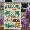 2D Flat 1pc Vintage Coastal Metal Sign Welcome To Our Little Piece of Paradise - Ocean & Turtle Design, Sturdy Aluminium Wall Art for Beach House