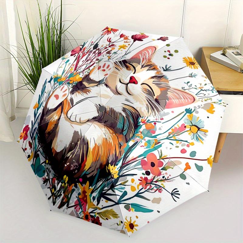 

1pc Happy Cat Automatic Open/CloseUmbrella-CuteUmbrella with Cute Design, Portable 3-Fold Compact Umbrella for Men & Women, Valentine s Day Mother s D