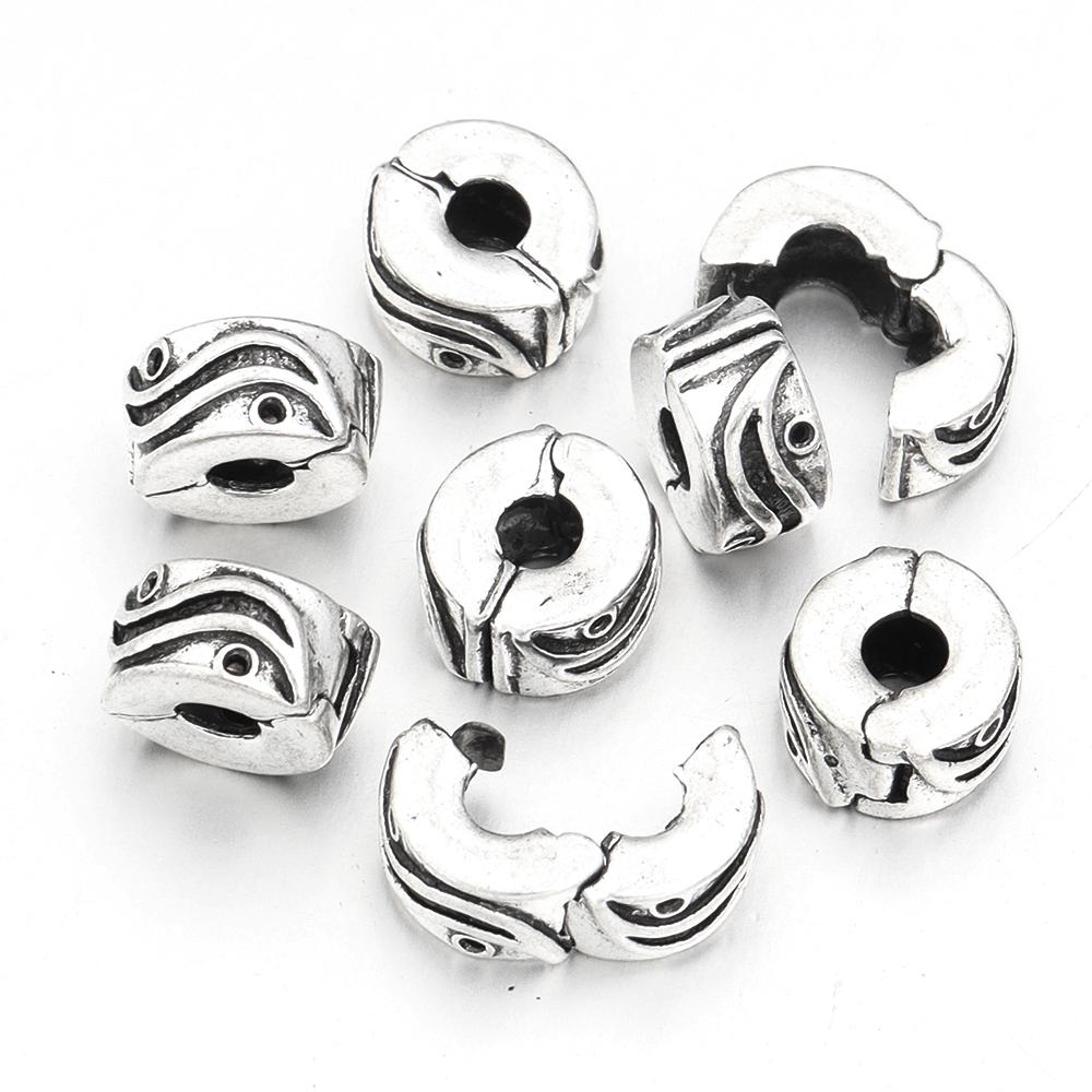 5pcs Positioning Buckle Multiple Styles Ancient Silver Fixed Clip Big Hole Spacer Beads For Jewelry Making DIY Bracelet Necklace