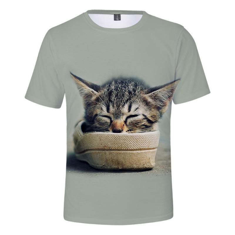 Children's Cat Adult 3D Printed Short Sleeve Men's Street Trend 3D Color Printed Short Sleeve T-shirt Tops & T-shirts (men’s)